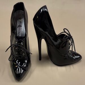 The Highest Heel Fetish Black Patent Lace-Up Heels